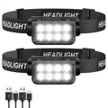 Sogdeco Rechargeable Headlamp Flashlight 2-Pack, 8 LED 2500 Lumen Ultra-Light Bright Headlight, Waterproof Lightweight Head Lamp for Adult Kid, Headlamps for Outdoor Camping Running Fishing