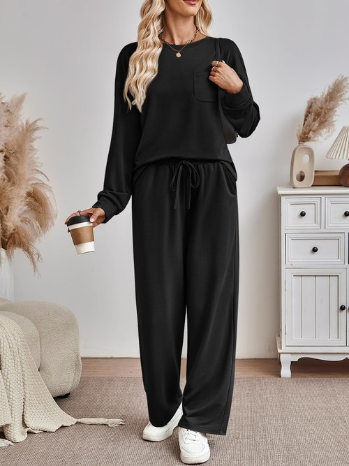AUTOMET Womens Sweatsuits 2 Piece Lounge Matching Outfits Sweat Sets Tracksuit Travel Sweatshirts Fall Fashion Clothes 2026 Comfy Loungewear Pajamas Soft Pjs Black L
