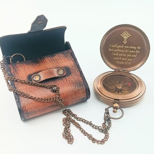 DAYOL'X Psalm 32:8 Engraved Personalized Compass - Baptism Gifts for Boys Girls, First Communion, Best Graduation Gift - Best College Graduation Gift - Religious Jewelry - Personalized Bibles Quote