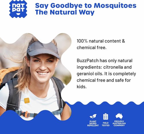 NATPAT BuzzPatch Mosquito Patches for Adults - Plant-Based, Non-Toxic Citronella Insect Relief (40 Pack)