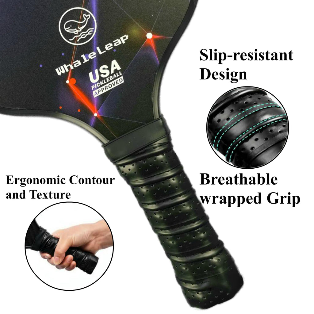 WhaleLeap Pickleball Paddles Set of 2, Fiberglass Face, Includes 4 Balls (2 Indoor & 2 Outdoor), Ergonomic Cushion Grip & Carry Bag - Complete Pickleball Set for Beginners & Adults