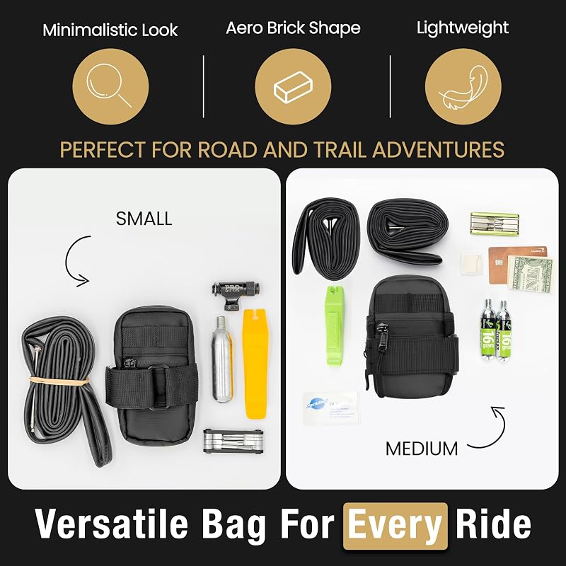 Secure Hook & Loop Saddle Bag 0.5L Medium Black - Bicycle Bike Accessory
