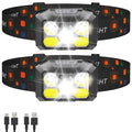 Rechargeable LED Headlamp 2-Pack, 800 Lumens, USB-C, IPX4 Waterproof, 8 Modes, Red & White Light — Lightweight, Adjustable, Hard Hat Clips Included; for Camping, Hiking, Running, Fishing & Repairs