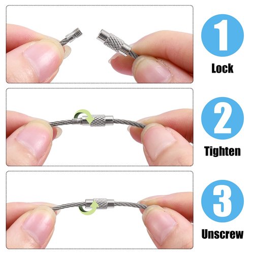 Shimeyao 120 Pcs Wire Keychain Cable Metal Wire Cable Key Ring 6 Inch Stainless Steel Loop Luggage Tag for Outdoor Hiking(120 Pcs,6 Inch)