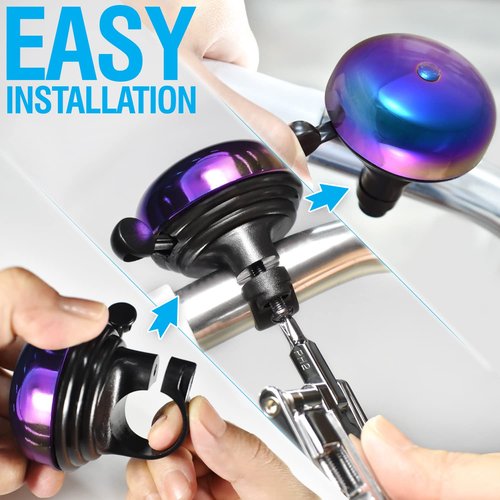 MARQUE Bike Bell for Adults & Kids – Nice, Loud, Crisp Ding Sound Bicycle Bell–Must Have Bicycle Accessories for Mountain MTB, Beach Cruiser, Commuter, Kids Bike–Easy Install on Handlebar (Oil Slick)