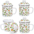 Jucoan Enamel Camping Mug Set of 4, 16 oz Vintage Enamel Metal Coffee Mug with Lid and Handle for Home Office Kitchen Outdoor Camping, Lightweight & Unbreakable Camp Coffee Tea Drinking Cup