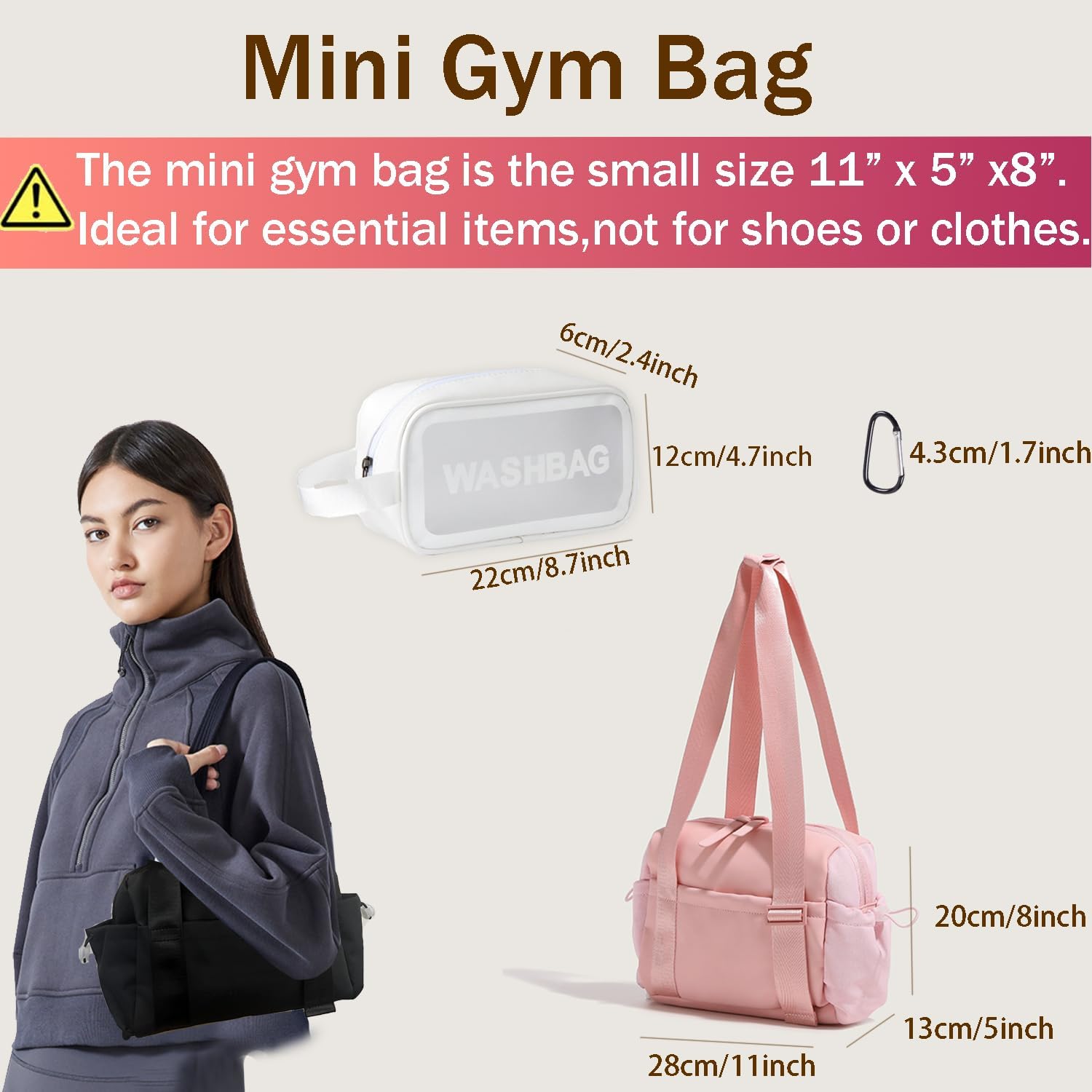 Skiennix Mini Gym Bag - Stylish Small Tote with Wet Compartment & Toiletry Bag for Yoga, Pilates, Swimming