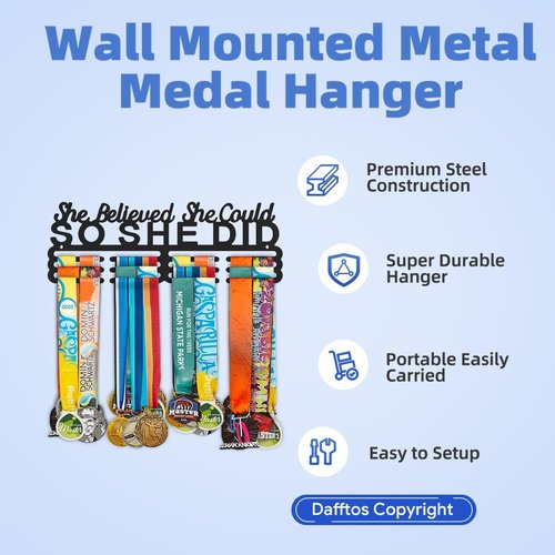 Dafftos Medal Hanger - Wall-Mounted Ribbon Holder & Display Frame for Medals - Easy Installation