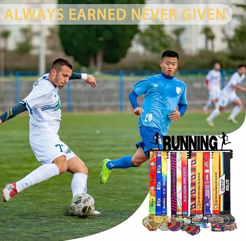 Goutoports Medal Hanger Display Rack - Personalized Award Ribbon Organizer for Sports Race Runner Gymnastics Plaques Hanger for Wall Mount Hold Up 60 Medal for Athlete - Never Give Up