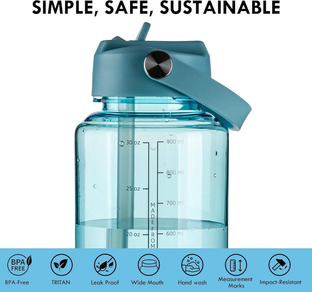OLDLEY 32 oz Clear Water Bottle - BPA-Free Tritan, Wide Mouth, Leak Proof | Ideal for Gym, Travel, Home, Office