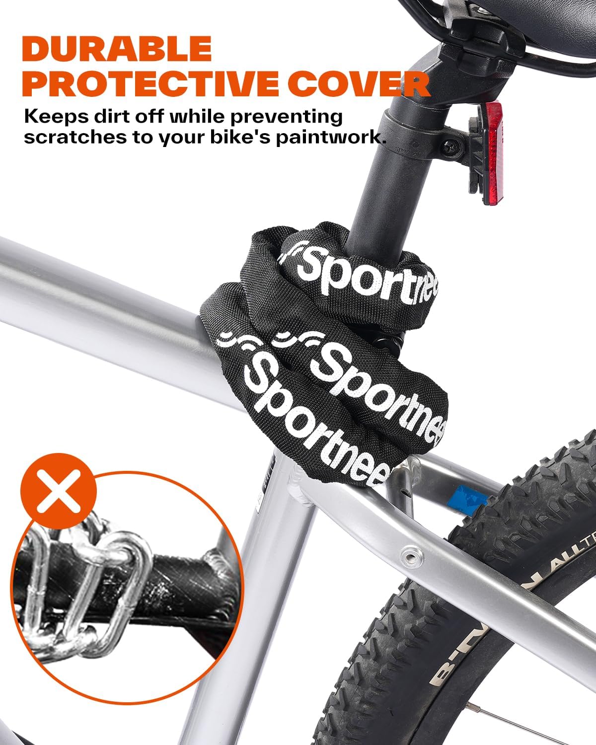 Sportneer Bike Chain Lock - Heavy-Duty 5-Digit Resettable Anti-Theft Lock | 3.2ft Length, 6mm Thickness