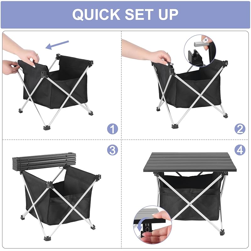 Grope Ultralight Aluminum Camping Table with Storage Bag – Black, Small, Includes Carry Bag and Set (Variation of THIS listing: Black+Camping Table Set – Leg & Top & Storage Bag+Small)