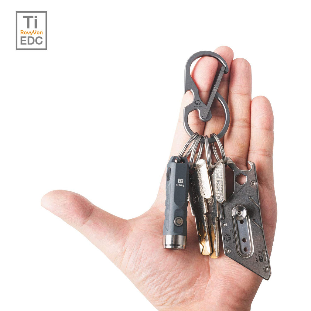 RovyVon U8 Small Keychain Carabiner, Mini Key Pocket Clip, Titanium EDC with Bottle Opener, Multi Tool, Best, Heaty Duty, Emergencies, Man, Office