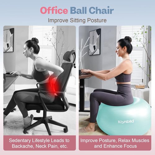 Kisnbld Exercise Ball - Extra Thick Anti-Burst Yoga Ball for Stability | 4 Sizes with Foot Pump