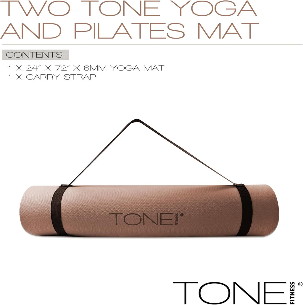 TONE Fitness Yoga Mat - 1/4" Thick Non-Slip Exercise & Pilates Mat with Carrying Strap | Multiple Colors Available
