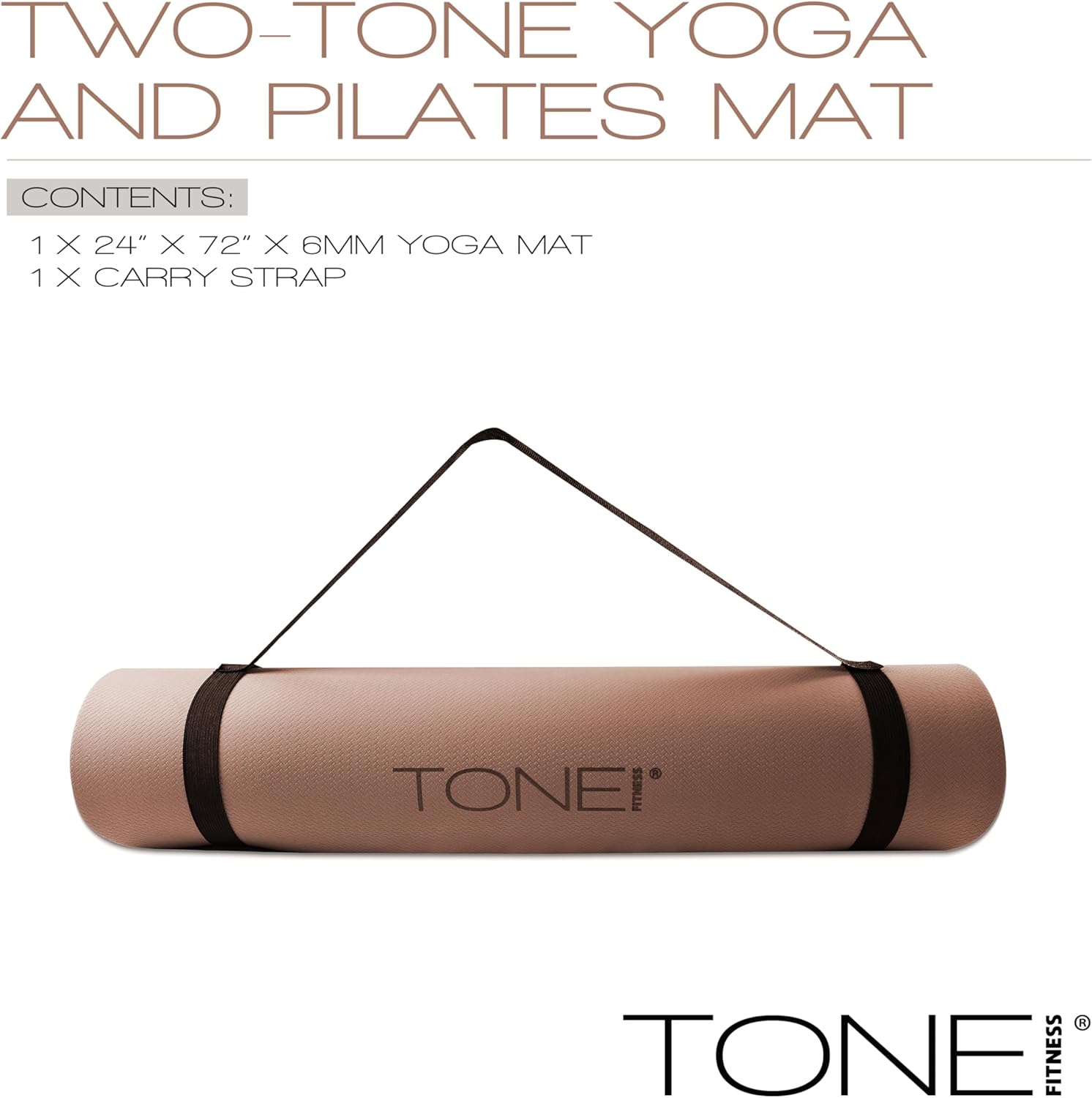 TONE Fitness Yoga Mat - 1/4" Thick Non-Slip Exercise & Pilates Mat with Carrying Strap | Multiple Colors Available