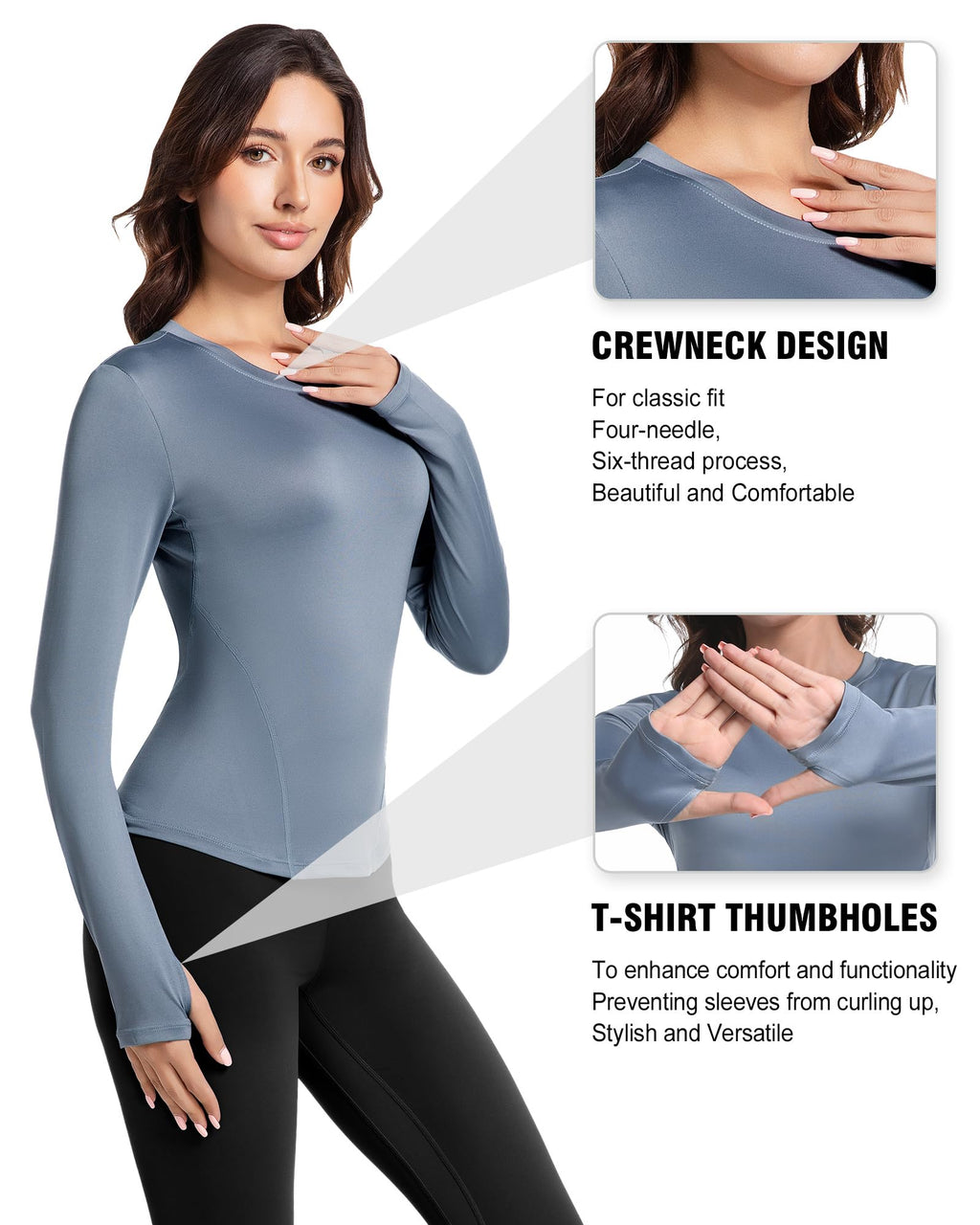 Women's Compression Shirts Long Sleeve Workout Yoga Tops, Sun Protection Running Athletic Undershirt Medium