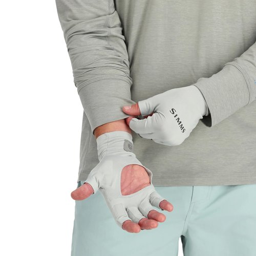 Simms SolarFlex UPF 50+ Fingerless Gloves - Premium Hand Protection, Quick-Dry, Breathable, UV Shield for Fishing and Outdoor Activities, Lightweight and Durable (Sterling, Medium)
