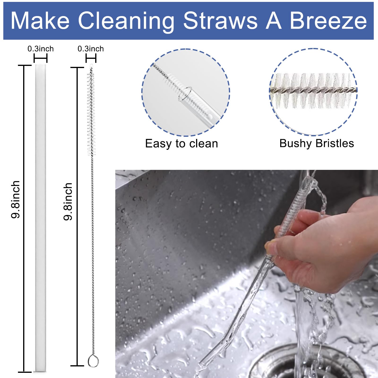 Replacement Straw Set for ThermoFlask Bottles – Fits 14/16/18/24/32/40/64 oz, 10 Straws +2 Cleaning Brushes + 2 Measuring Sheets + 1 Cutter Tool (10 straws)
