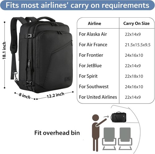 MATEIN Travel Backpack - 27L Lightweight Waterproof Daypack for Men & Women | Expandable Black Rucksack