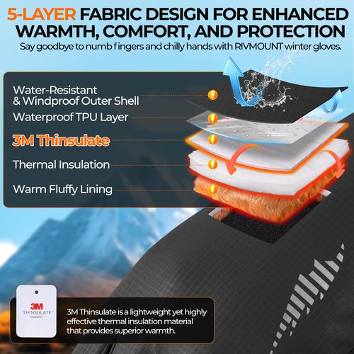 rivmount Winter Warm Gloves Cold Weather Ski Snow for Men Women, Thermal Waterproof Touchscreen Windproof, Suitable for Running, Driving, Cycling, Hiking, Outdoor Sports, Daily Work