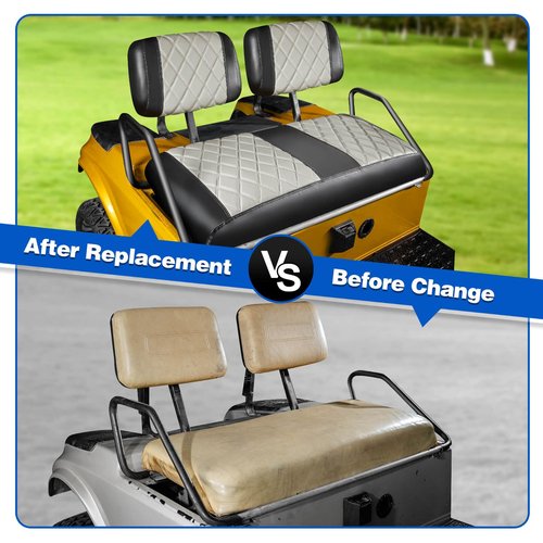 NOKINS Golf Cart Diamond Seat Covers Kit, Fit for Club Car DS Pre-2000 OEM Standard Front Seat Cushion, Golf Cart Vinyl Seat Cover, No Nails Required (Oyster Gray and Black)