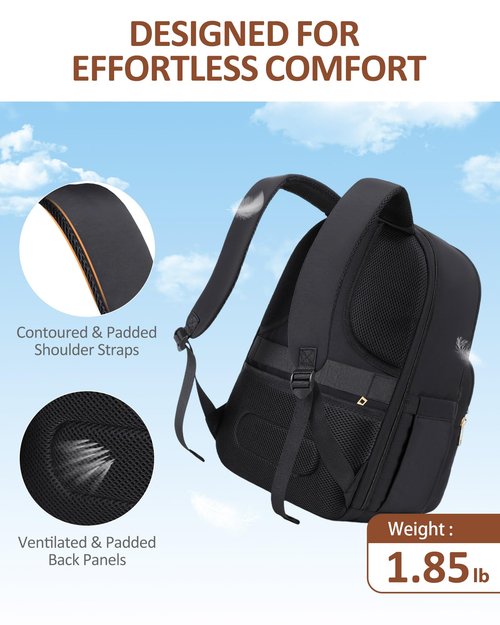CAMTOP Work Backpack for Women, Travel Backpack with Insulated Pocket, Puffer Quilted College Bookbag Fits 15.6 Inch, Casual Daypack Backpacks for Bussiness Teacher Nurse, Black