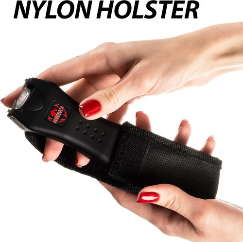 FIGHTSENSE Super Heavy Duty Keychain Stun Gun - Rechargeable Self Defense Device with Flashlight | Durable Nylon Holster