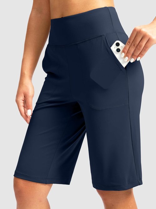 G Gradual Women's Bermuda Shorts - Knee-Length, High-Waisted, Stretchy with Pockets | Casual Walking Wear