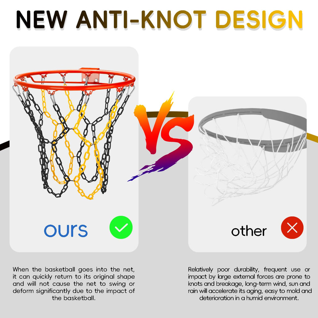 Basketball Net Replacement Heavy Duty,Resin Material, Anti-Rust Use Indoor Outdoor Standard 12-Ring Basketball Hoop (Black/Yellow)