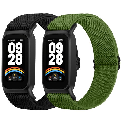 2 Pack Elastic Bands Compatible with Xiaomi Smart Band 9 Active Women Men, Soft Nylon Replacement Sport Wriststrap for Redmi Band 3
