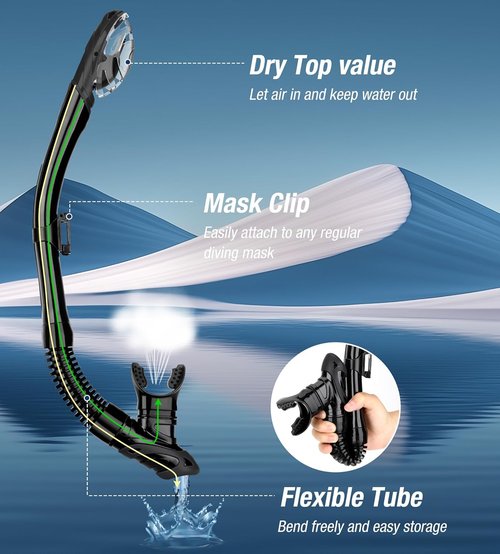 Aegend Diving Dry Snorkel - Top Dry Valve Snorkeling Gear for Adults & Youth | Ideal for Swimming & Freediving