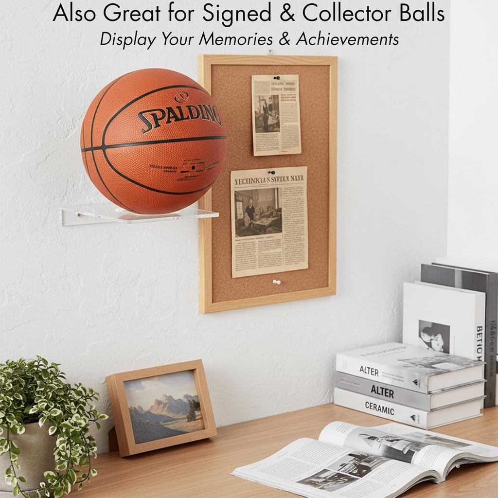 Youeon 8 Pcs Clear Acrylic Basketball Holder - Wall Mount Display Rack for Sports Balls | 3.5 Inch Round Hole