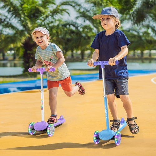 TONBUX Kids Scooter for Ages 3-8, Toddler Scooter with Light-Up Deck and Wheels, Adjustable 4-Level Height 3-Wheel Scooters for Kids, Lean-to-Steer Design (Purple)