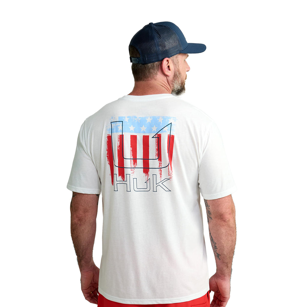 HUK Mens Fishing Graphic Tee, Performance Short Sleeve, Quick-Dry, Salute - White, 3X-Large