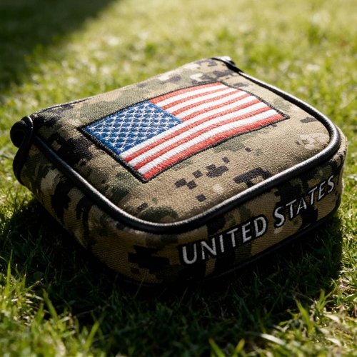 PLUSKER Camo Golf Mallet Putter Head Cover, Camouflage Green & USA Flag Pattern Magnetic Closure Protector | Waterproof PU Leather for On-Course & Travel Defense