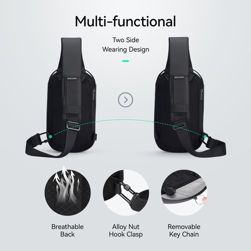 MARKETRON Sling Backpack Men, Sleek Aesthetic Sling Bag with Hard Shell Design and USB Charging Port, Waterproof Shoulder Bag for Traveling, Sporting, Cycling, Daily