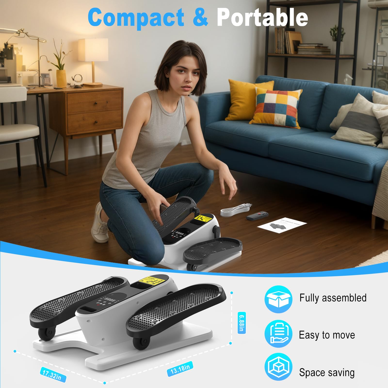 HOTWAVE Under Desk Elliptical Exercise Machine, Ellipse Leg Exerciser Electric as Seen on TV While Sitting for Seniors with Remote Control & 12-Speeds, Seated Foot Pedal Exercise Training Equipment