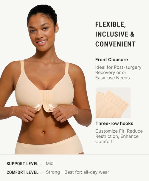 FeelinGirl Post-Surgery Bras - Wireless Full Coverage Compression Bra for Mastectomy | Front Closure Design