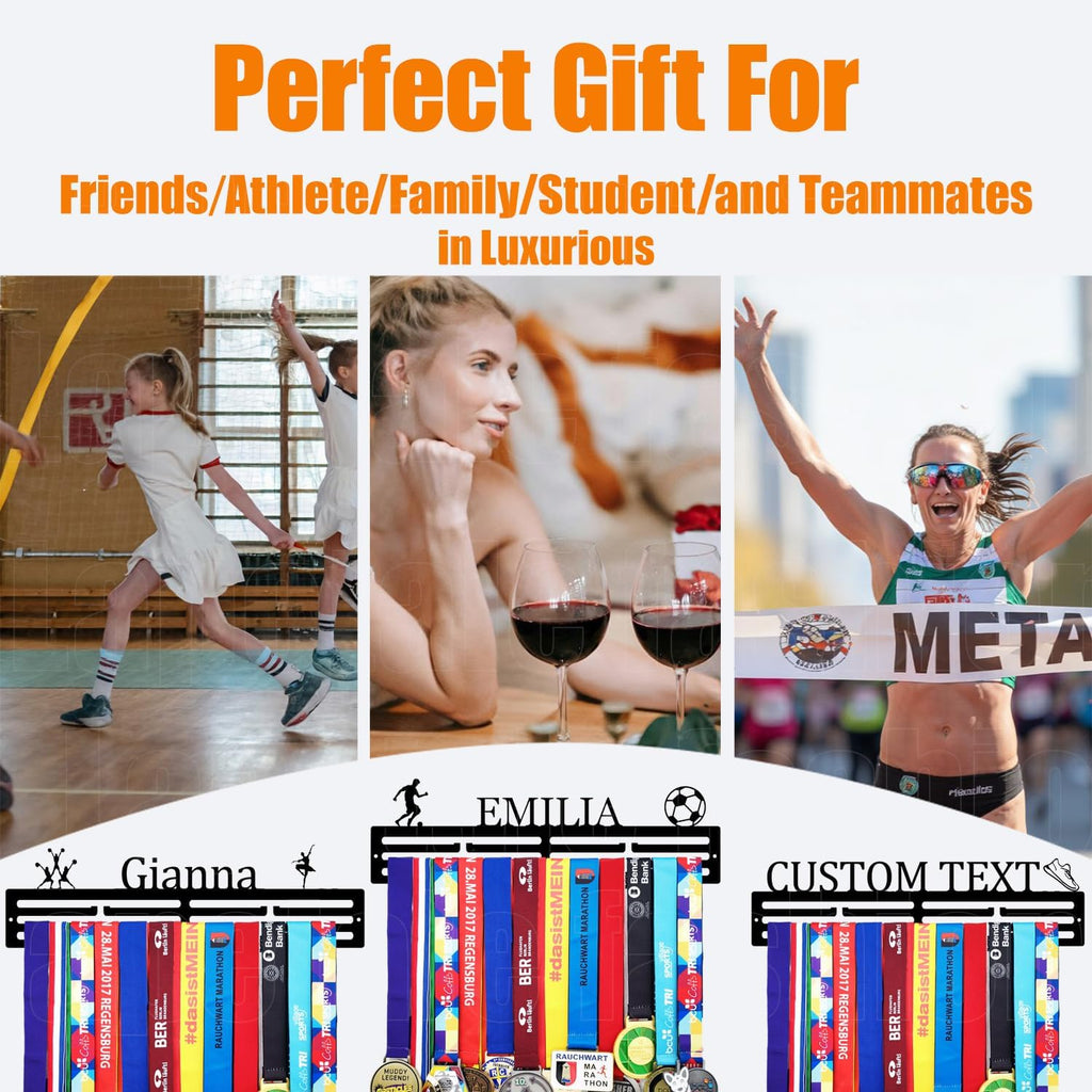 Skiennix Personalized Medal Holder - Custom Name Display Rack for 63 Awards Ribbons | Wall-Mounted Metal Hanger for Athletes