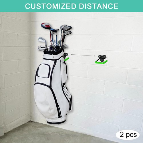 FEYRUN Wall Mounted Golf Bag Hook, 2 Bags Storage Racks Perfect for Garage Organization, Space Saving Hanging Organizer (Black)