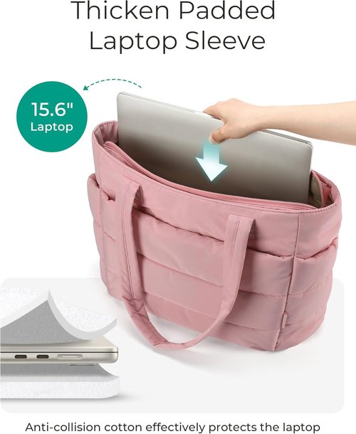BAGSMART Lightweight Puffy Tote Bag for Women - Versatile Shoulder Handbag with Compartments for Travel & Work