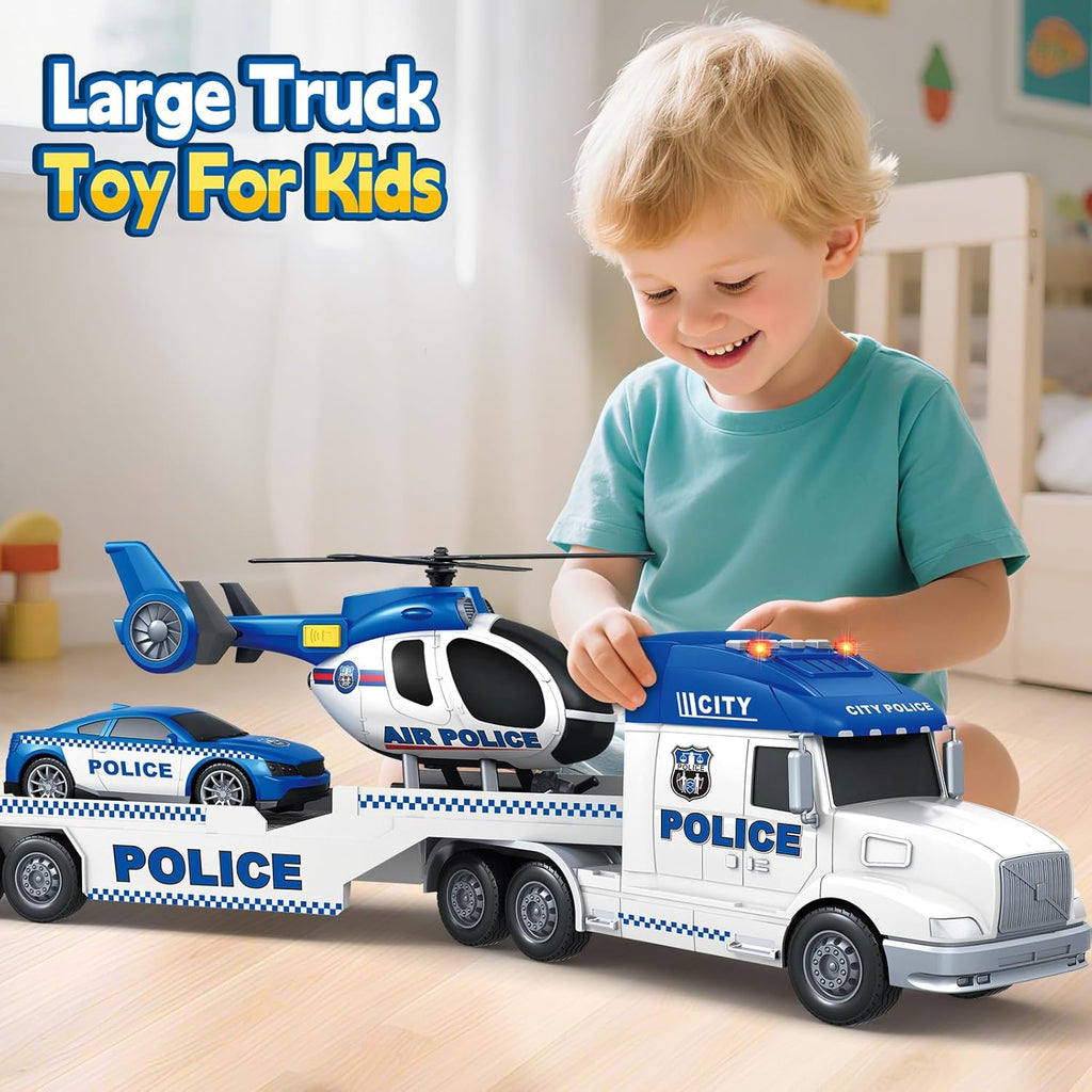 SpringFlower Police Truck Toy - Extra Large 3-in-1 Set with Racing Car & Helicopter | Perfect Birthday Gift for Toddlers Ages 3-6