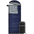 REDCAMP Cotton Flannel Heated Sleeping Bag for Adults, Large Cotton Sleeping Bags for Camping with Hood, Blue Plaid with 4lbs Filling
