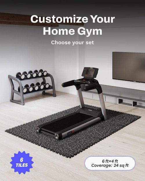 AIRHOP 0.79in Thick 24 Sq Ft Exercise Equipment Mats, 6 Tiles Upgraded Rubber Top with High Density EVA Foam, Large Interlocking Puzzle Gym Flooring for Home Gym, Heavy Weight Workout,Black & White