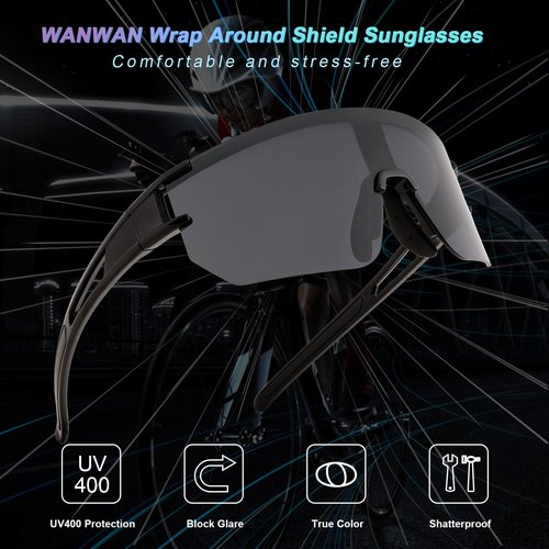 WANWAN Men Women Cycling Sunglasses, 80s Sport Baseball Mirrored Sun Glasses for Youth Adults Running Softball