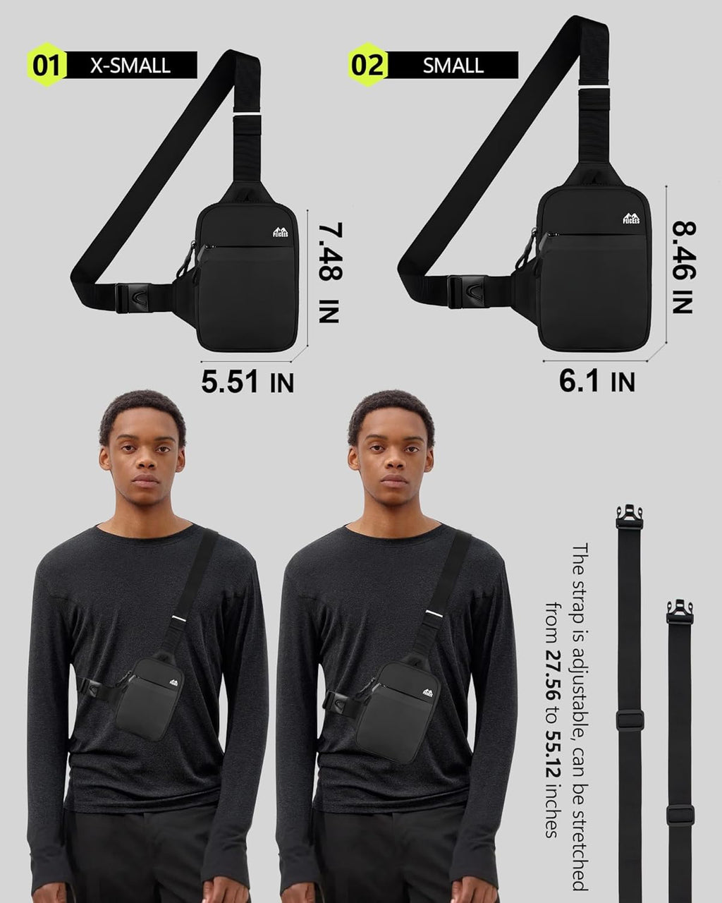 Peicees Mini Crossbody Sling Bag - Water Resistant Dual Pocket Phone Holder for Travel & Gym