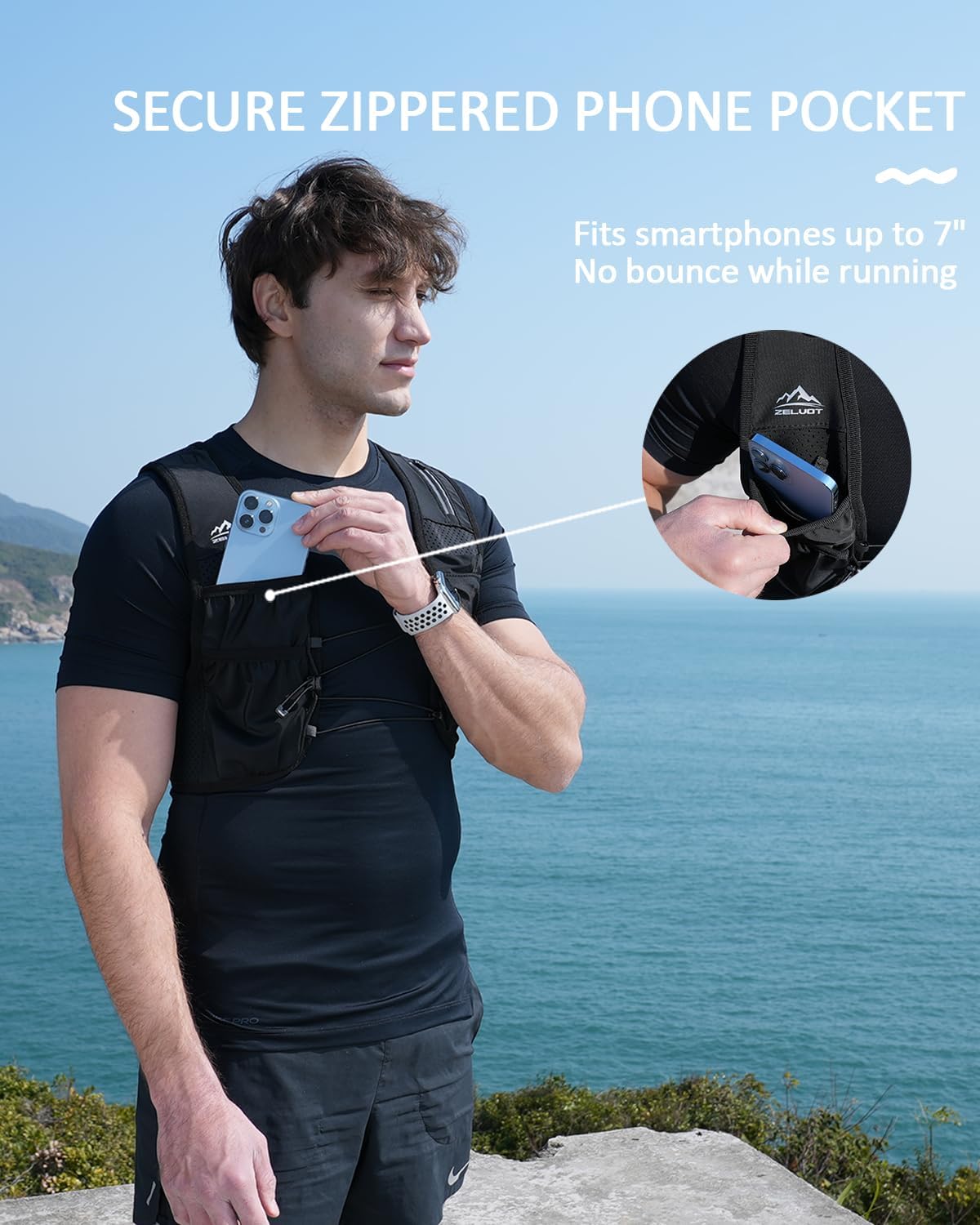 Skiennix Running Hydration Vest - Adjustable Chest Straps & 500ml Soft Flask | Lightweight & Reflective