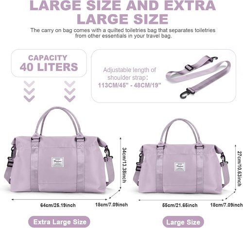 HYC00 Travel Duffel Bag - Stylish Carry-On Overnight Weekender for Women | Sports Tote with Wet Pocket