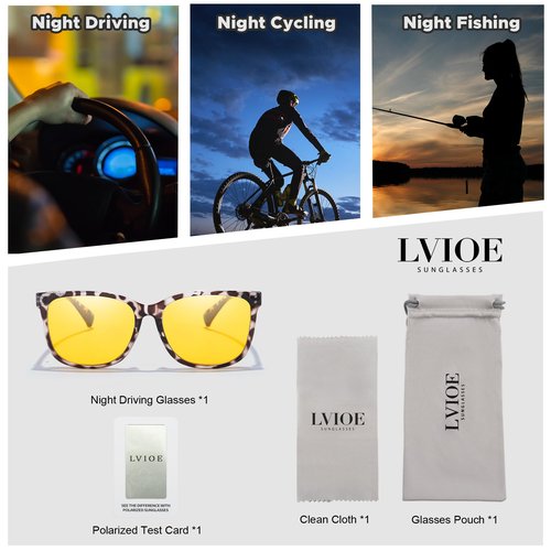 LVIOE Night Driving Glasses for Women Men, Anti Glare Night Vision Glasses Polarized Yellow Lens for Driving, UV400 Protection